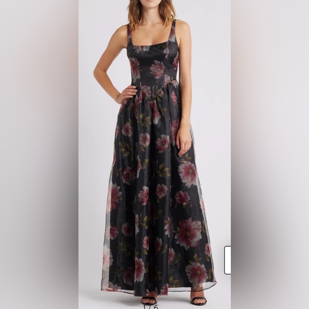 Lulu's Black Floral Maxi Dress with Pink Blooms